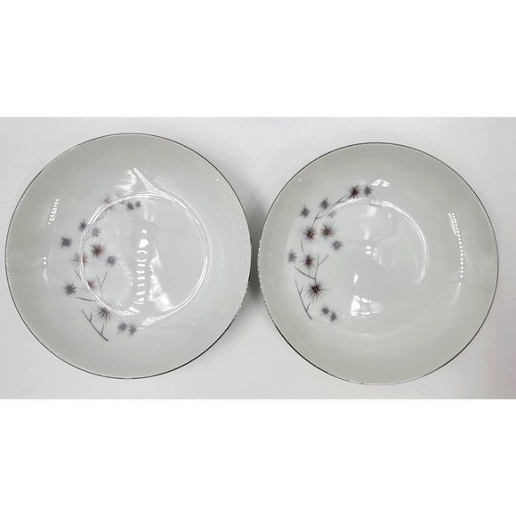 Creative Starburst Coupe Soup Bowls Silver Trim Atomic Gray 1950s Set of 2 - Picture 3 of 7
